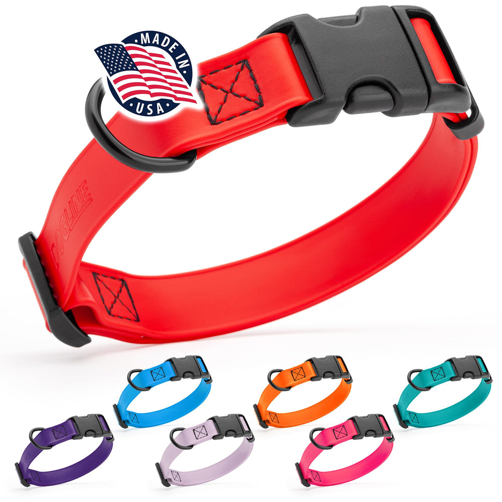 Dogline Collar Biothane impermeable en rojo, ideal para juegos en charcos.