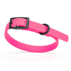 Dogline Biothane collar rosa: resistente al agua y evita olores en días húmedos.