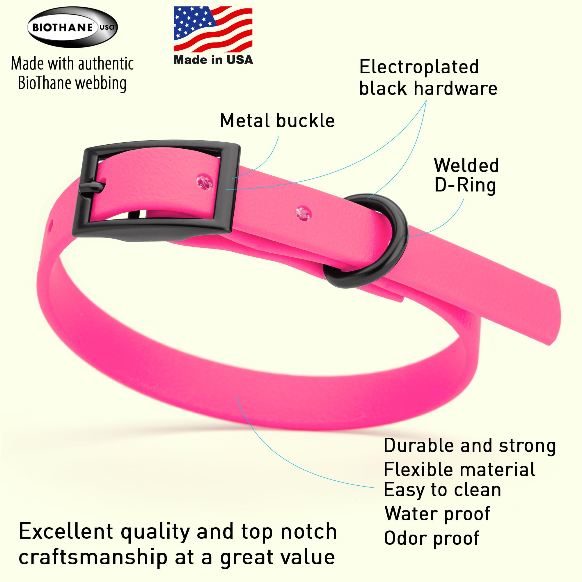 Dogline Biothane collar rosa: collar durable para perros activos en aventuras al aire libre.