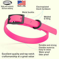 Dogline Biothane collar rosa: collar durable para perros activos en aventuras al aire libre.