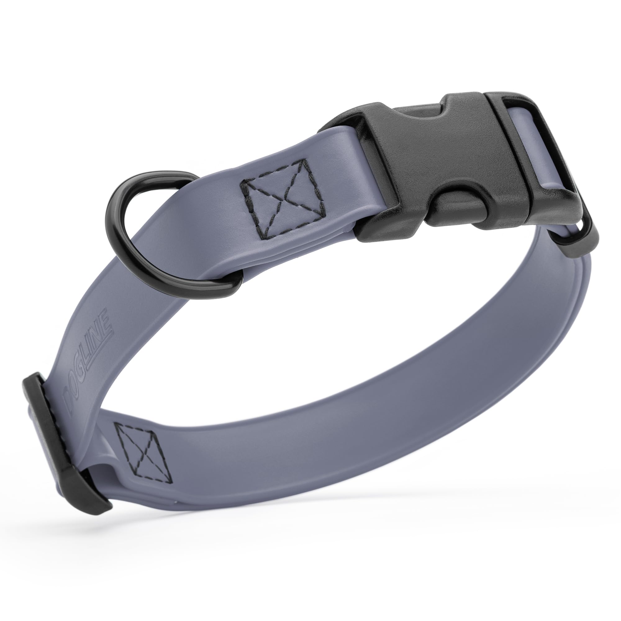 Dogline collar impermeable Biothane con cierre rápido visto de frente para aventuras al aire libre