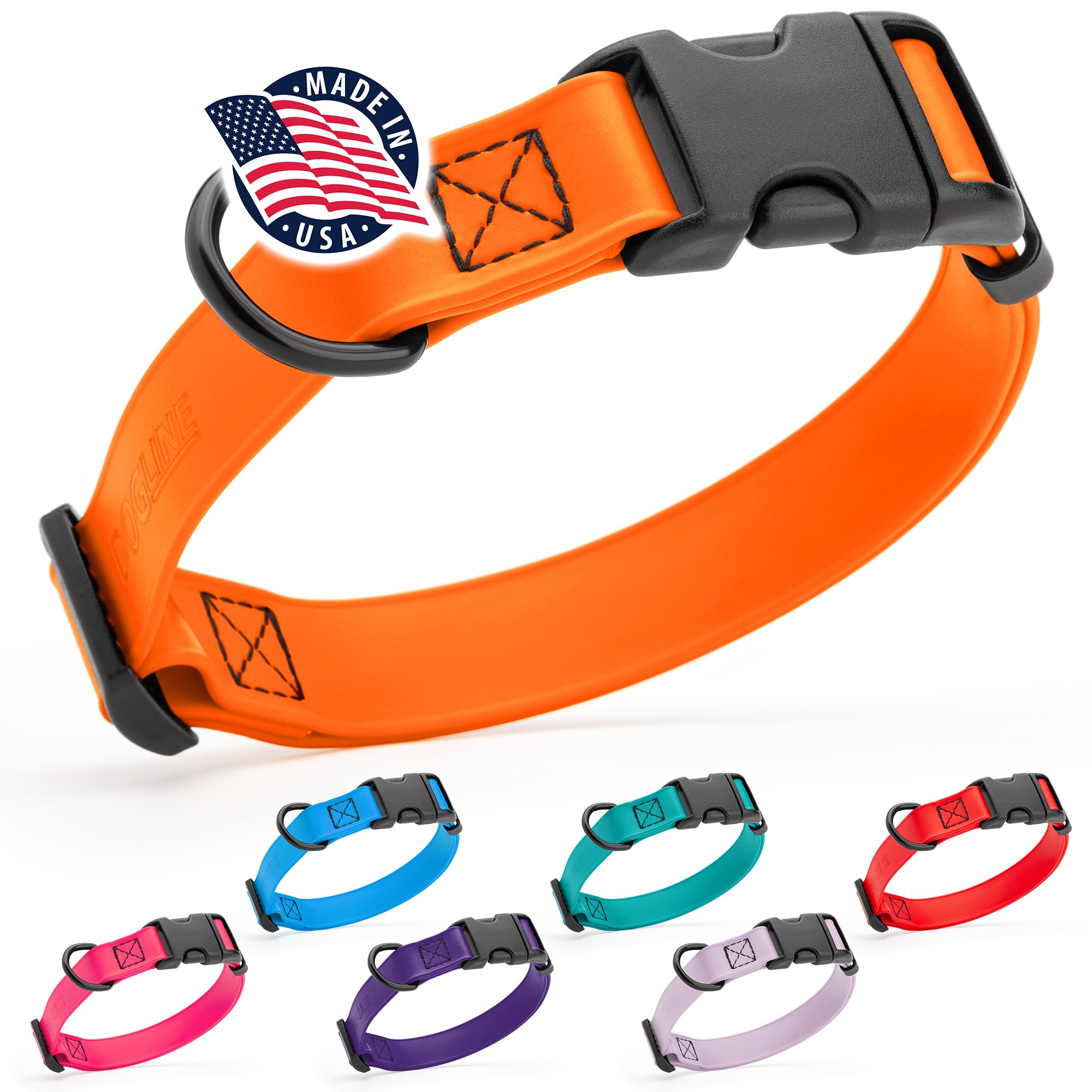 Collar Dogline Biothane impermeable con hebilla rápida para perros activos.