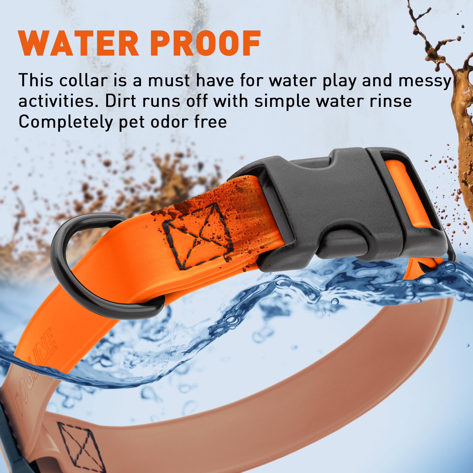 Collar naranja Dogline Biothane, alta visibilidad para paseos seguros.