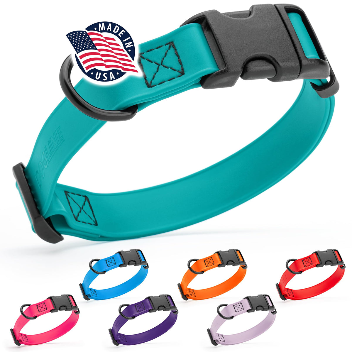 Collar Dogline Biothane resistente al agua en Teal para uso diario