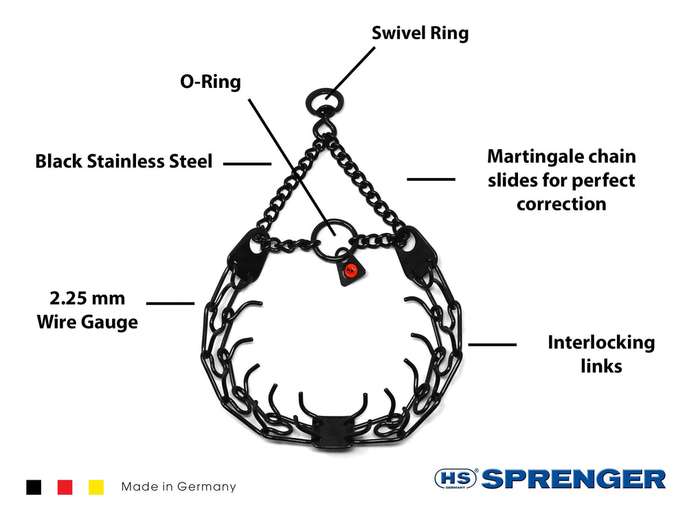 Detalle de puntas biseladas del collar prong Dogline para control suave.