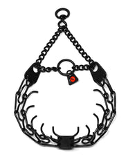 Dogline collar prong negro de acero inoxidable para entrenamiento seguro y duradero.