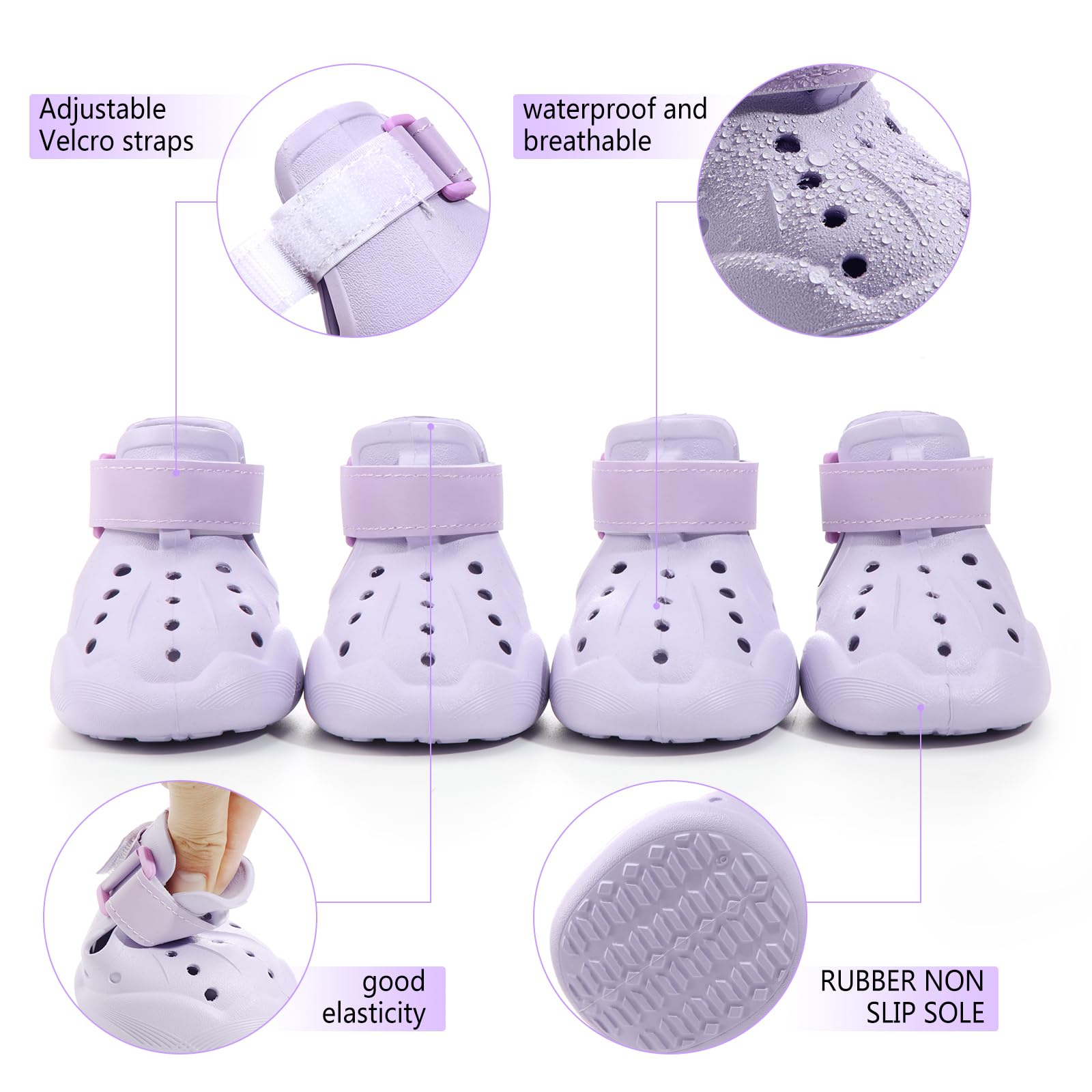 DOGOYS zapatos para perro morado, correas ajustables reflectivas para seguridad nocturna.