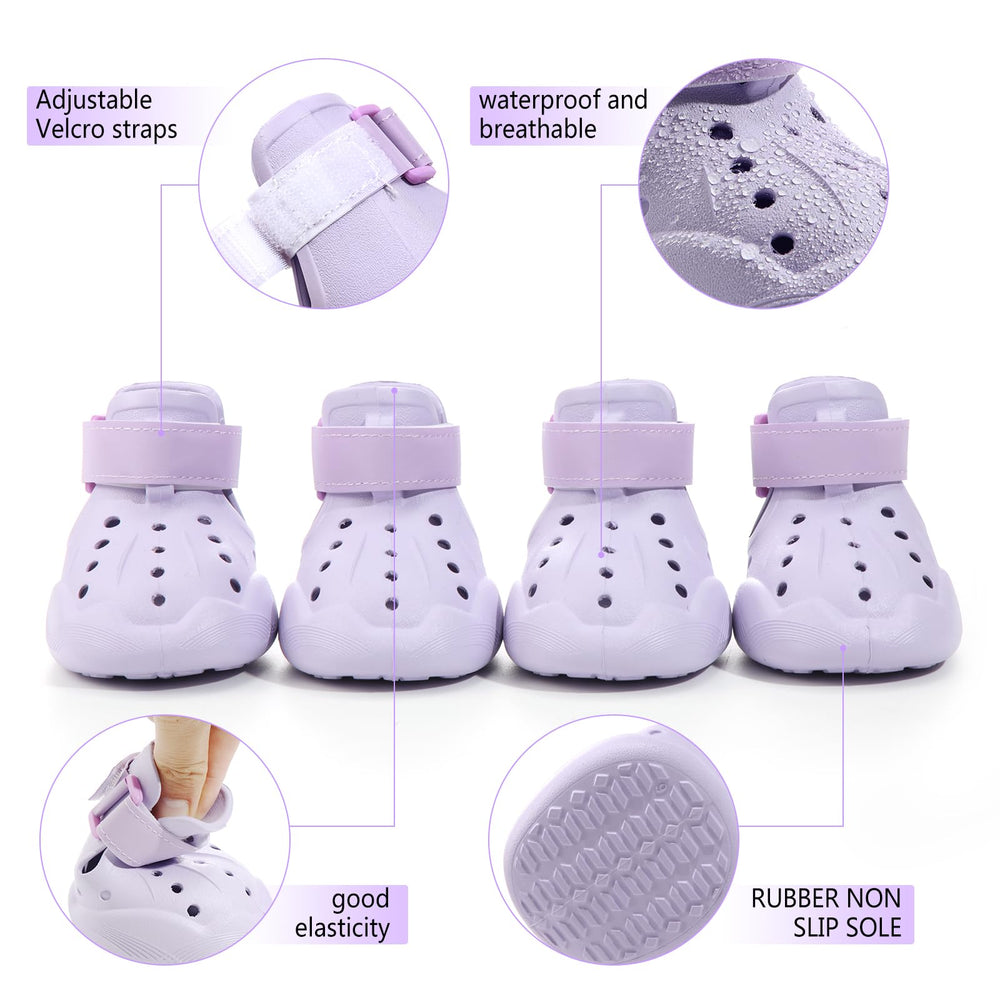 DOGOYS zapatos para perro morado, correas ajustables reflectivas para seguridad nocturna.