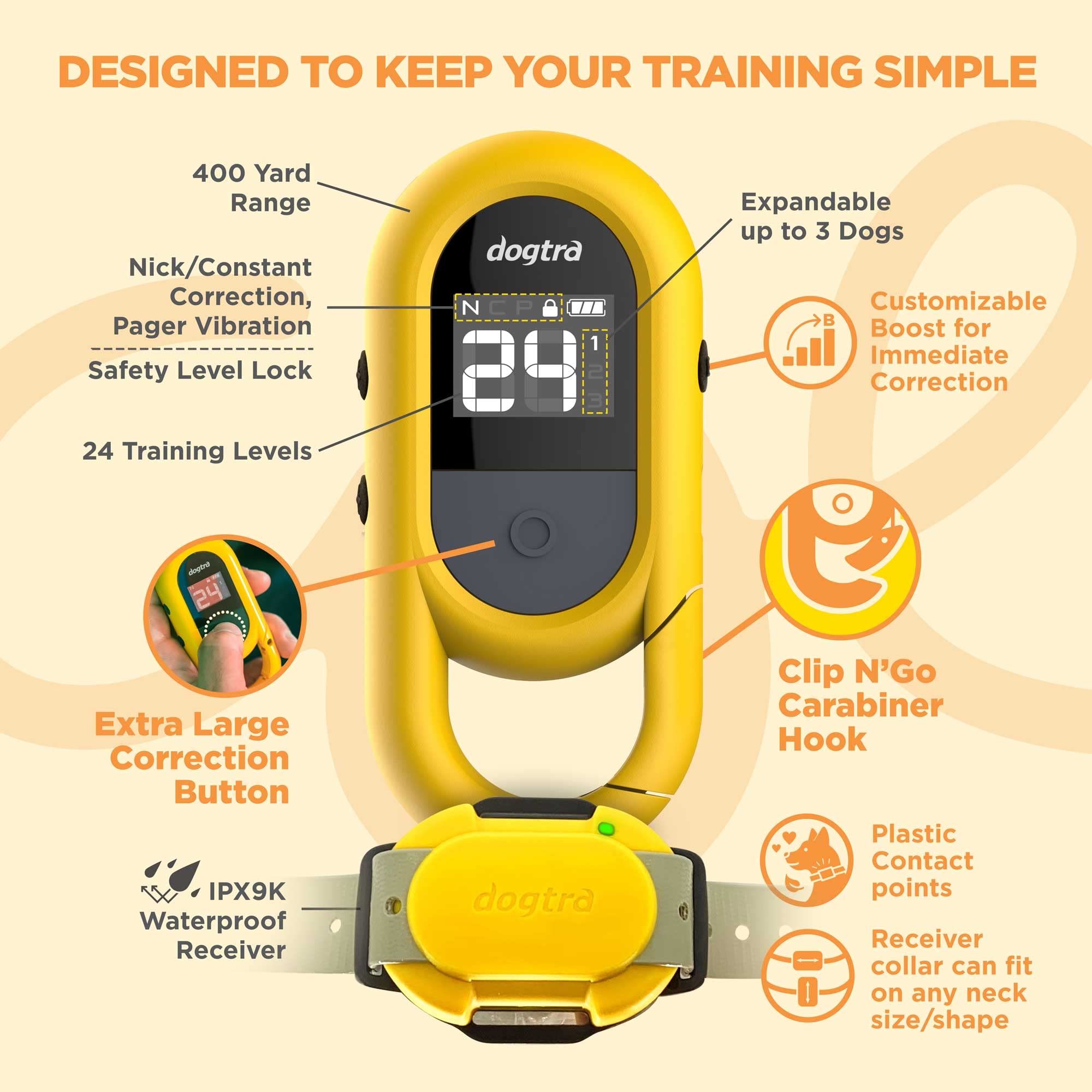 Dogtra CUE Yellow: contacto suave para perros con piel sensible durante entrenamientos