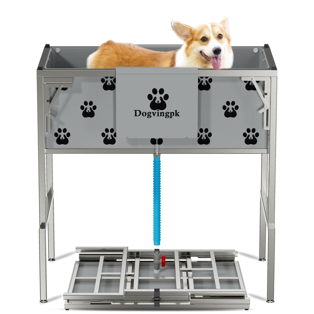 Dogvingpk banera para perros elevada con estructura de acero, facilita el baño sin doblarte.