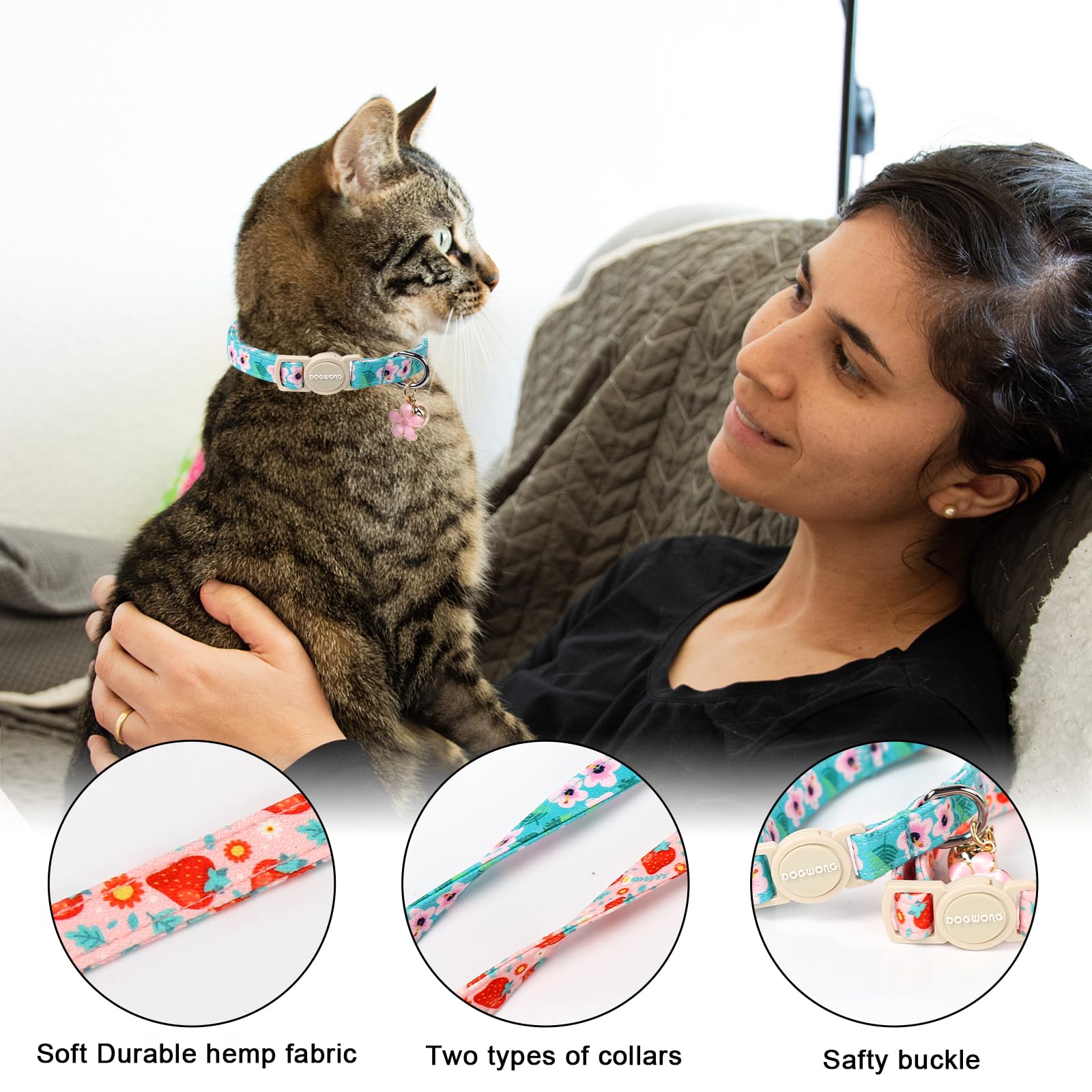 DOGWONG collar ajuste 7-12 pulgadas, talla segura para gatitos y mascotas pequeñas.