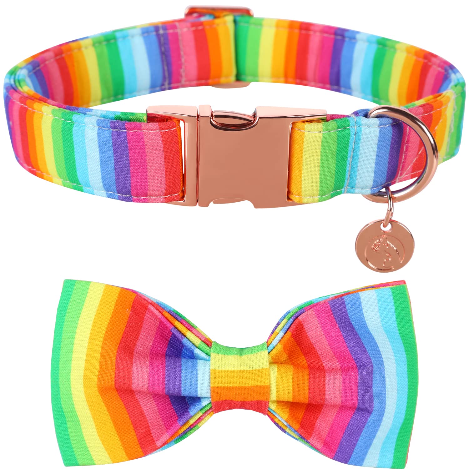 DOGWONG collar arcoíris con lazo, ideal para pasear con estilo.