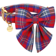 DOGWONG collar con lazo navideño en cuadros rojos para perros pequeños