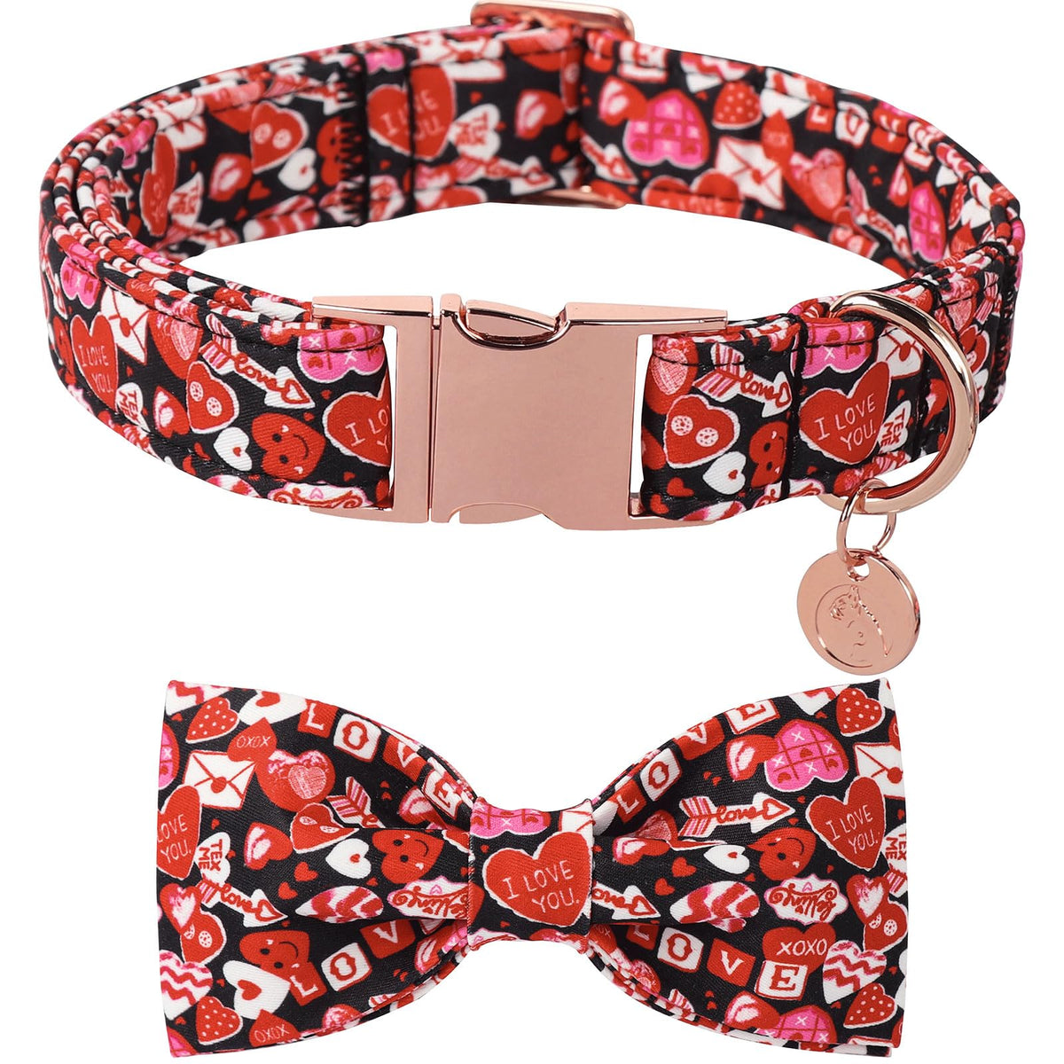 DOGWONG collar con lazo corazón, complemento adorable para pasear y celebrar San Valentín.