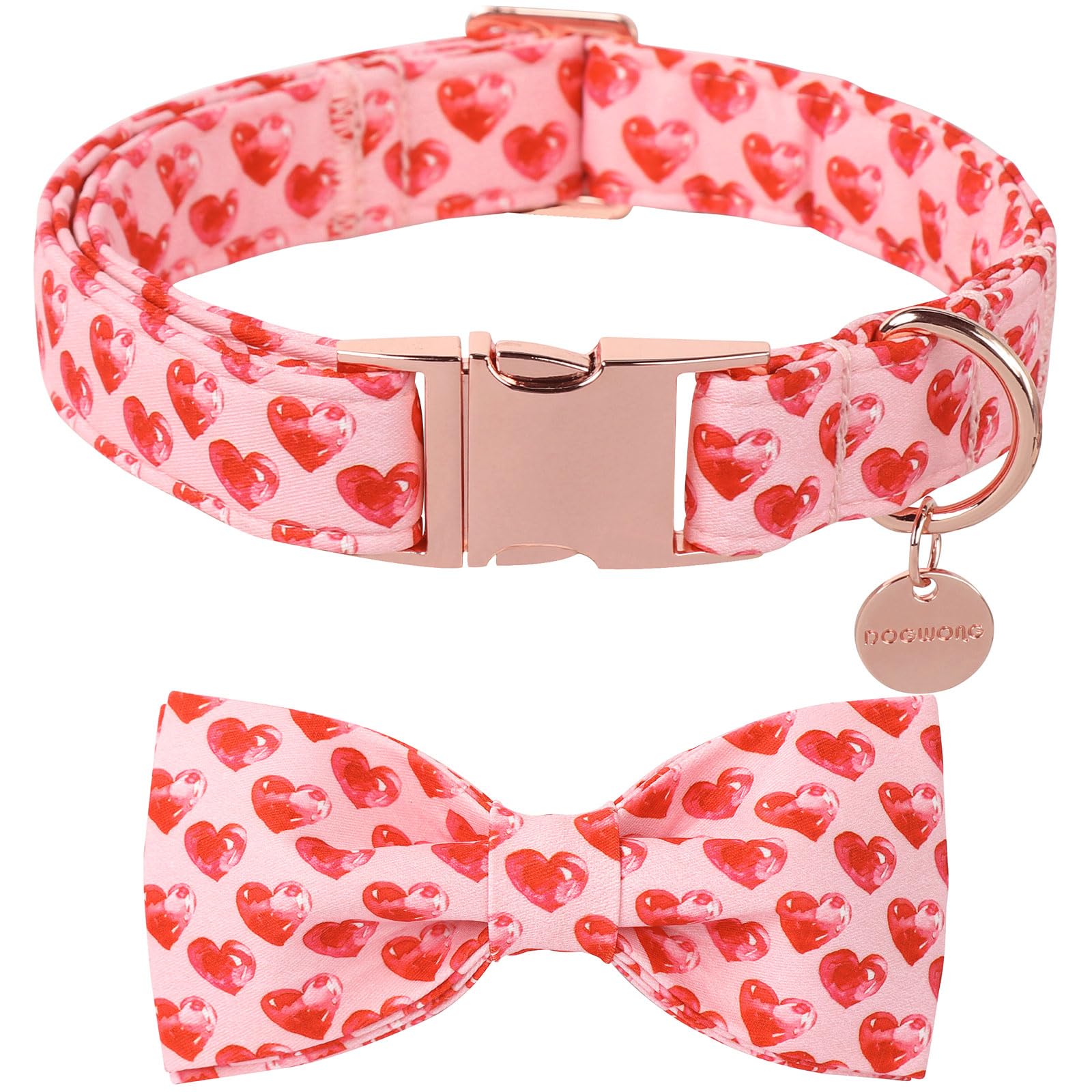 Collar DOGWONG con corazon-lazo rosa, perfecto para San Valentín.