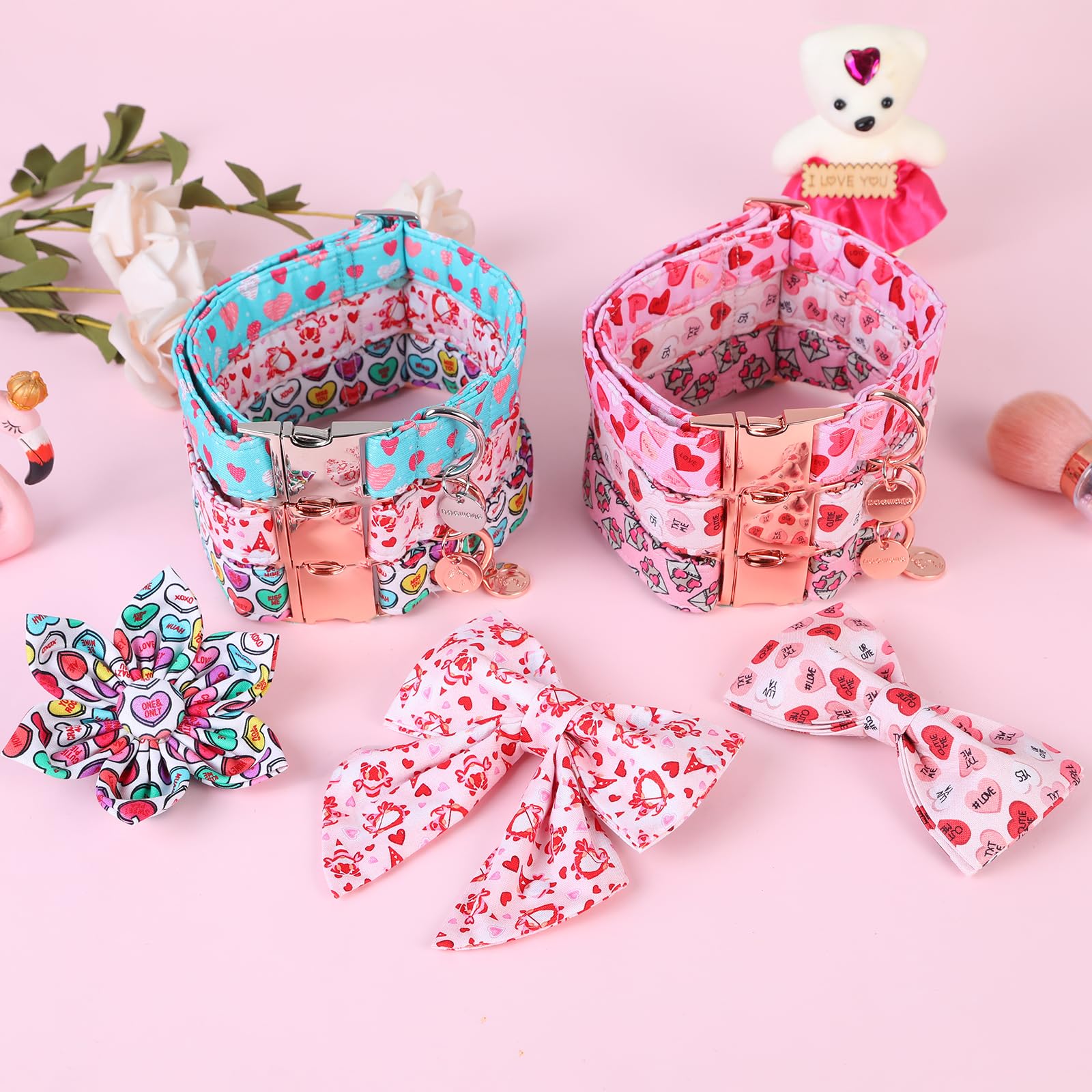 dogwong collar corazones rosa, diseño encantador para ocasiones especiales