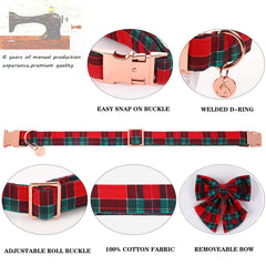 Collar DOGWONG con cuadro rojo-verde, diseño festivo para perros.