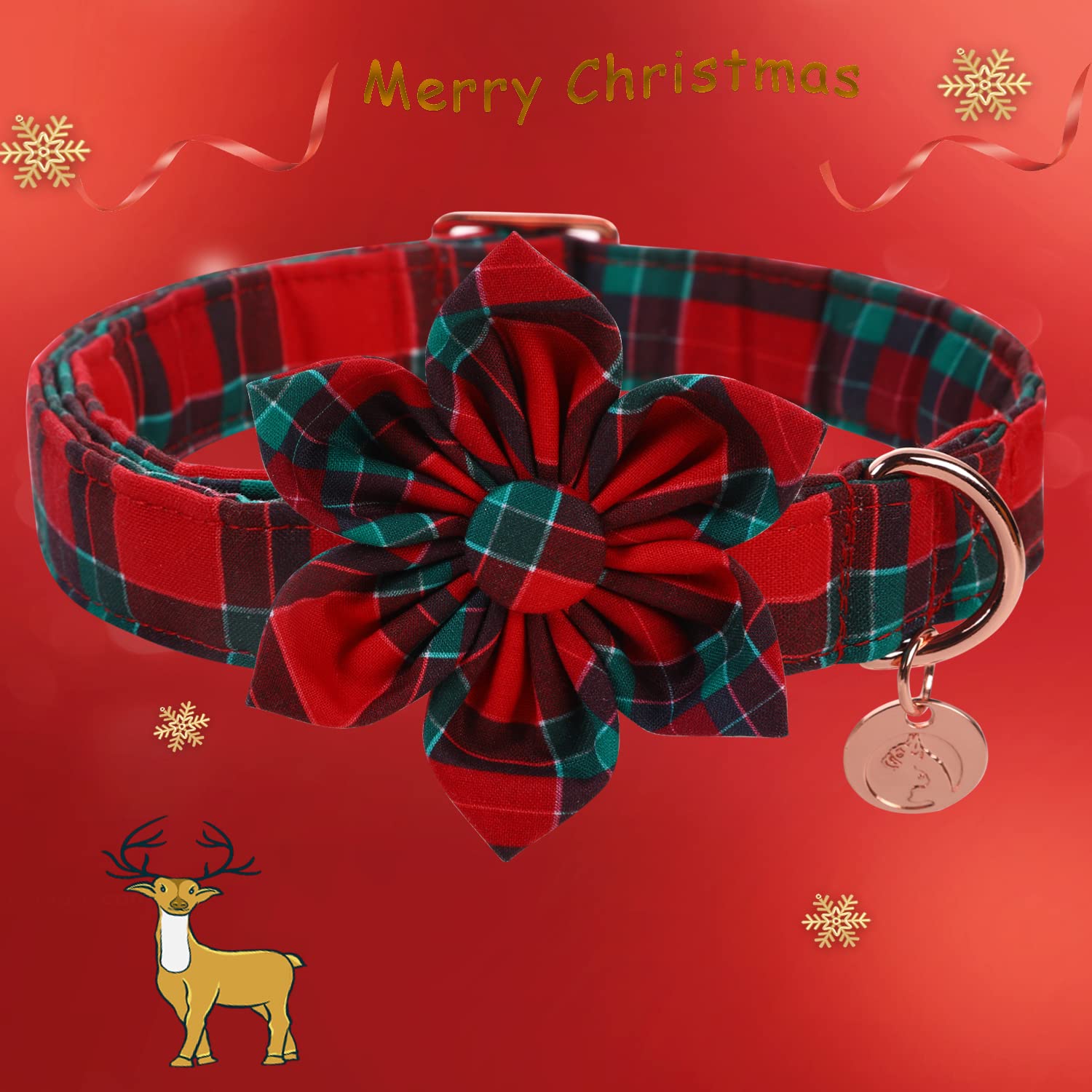 DOGWONG collar cuadros rojo-verde: patrón navideño para paseos diarios.
