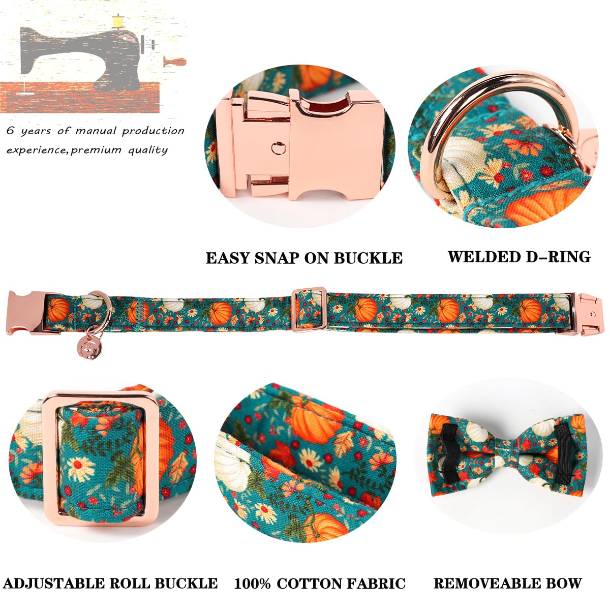 DOGWONG collar diseño calabaza y lazo de algodón, cómodo para todas las tallas.