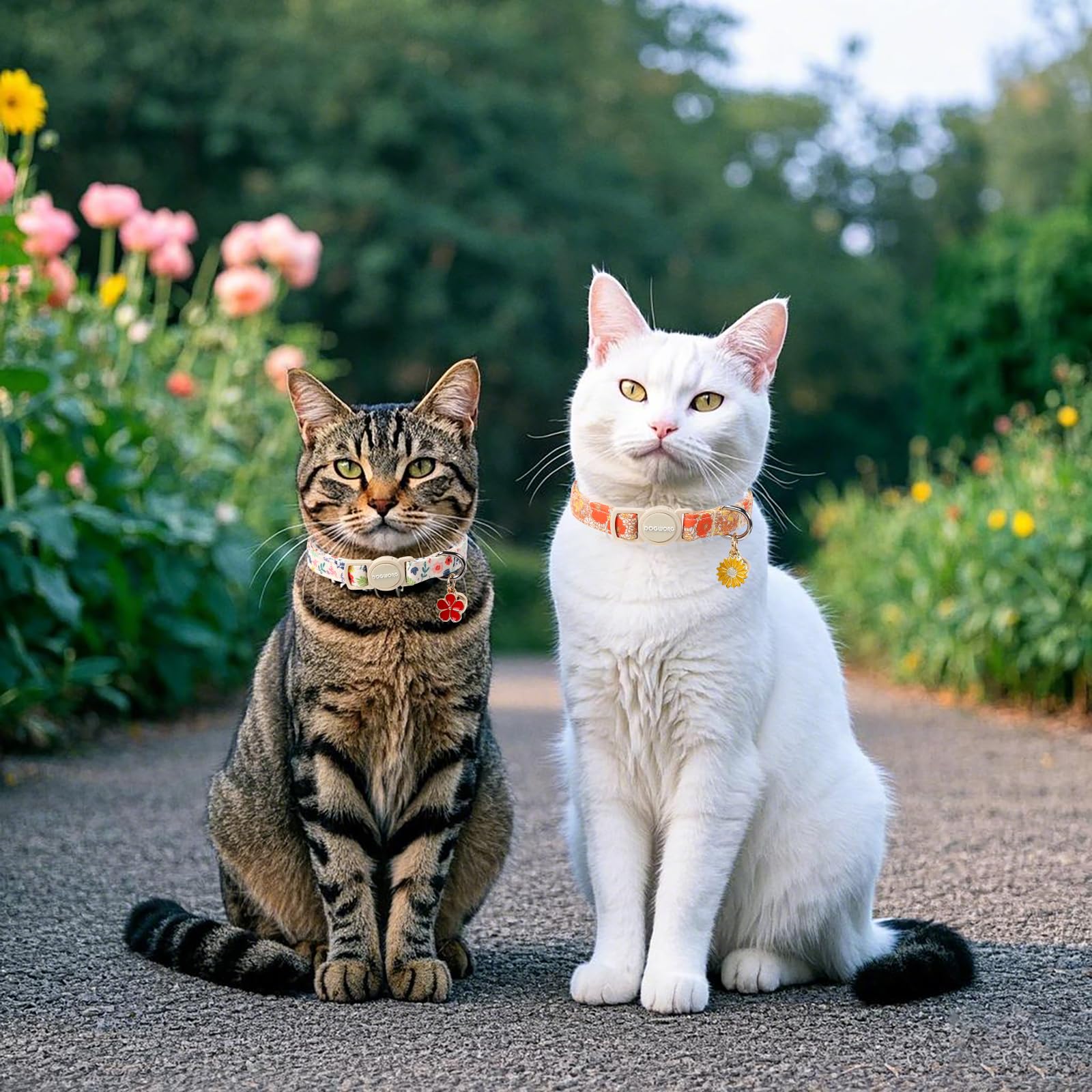 Diseño rosa floral favorece estilos femeninos o neutros para felinos.
