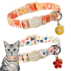 Collar DogWong para gatos, rosa floral con campana, ideal para localizar a tu mascota.
