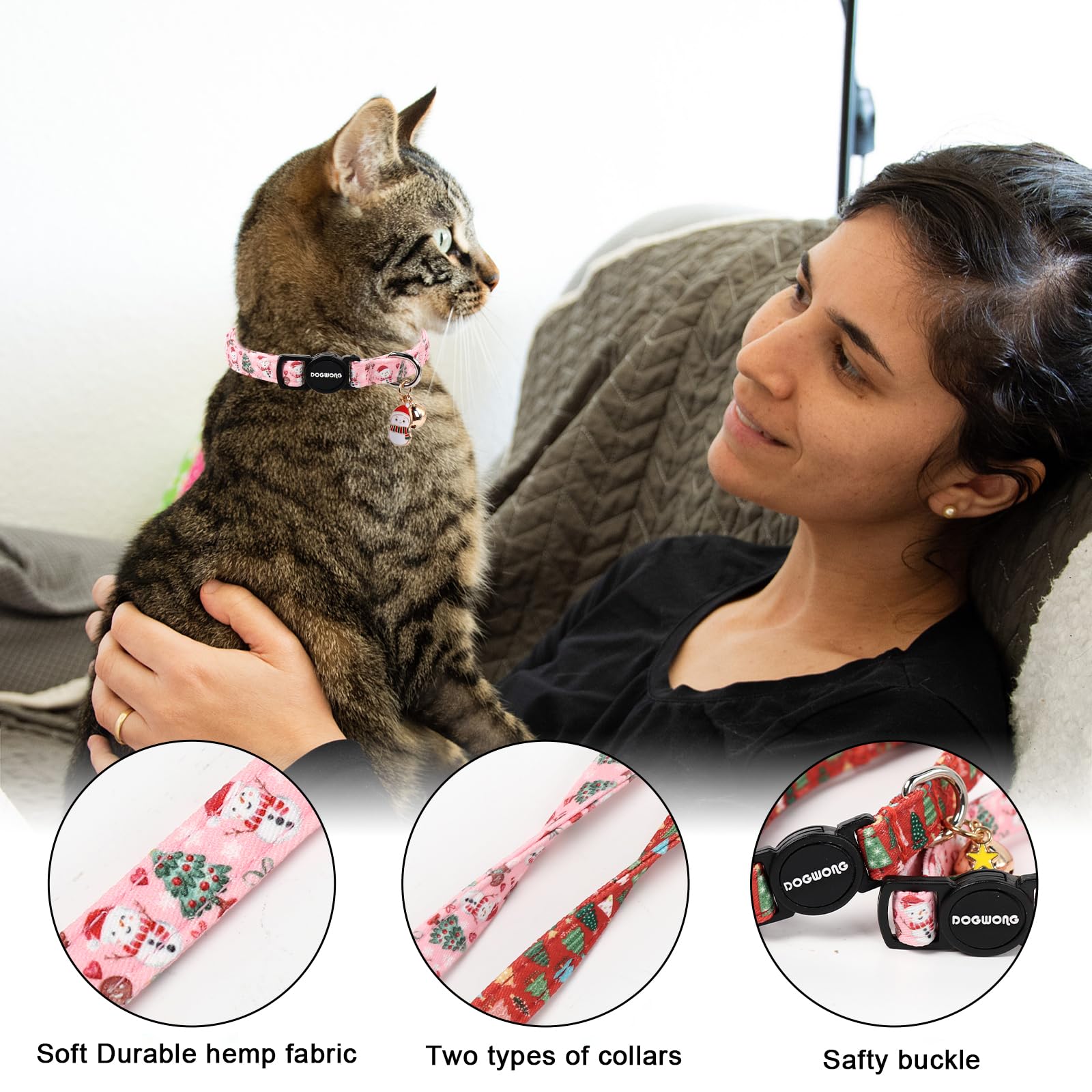 DOGWONG collar para gatos con ajuste de 7-12 pulgadas, comodidad y ajuste seguro.