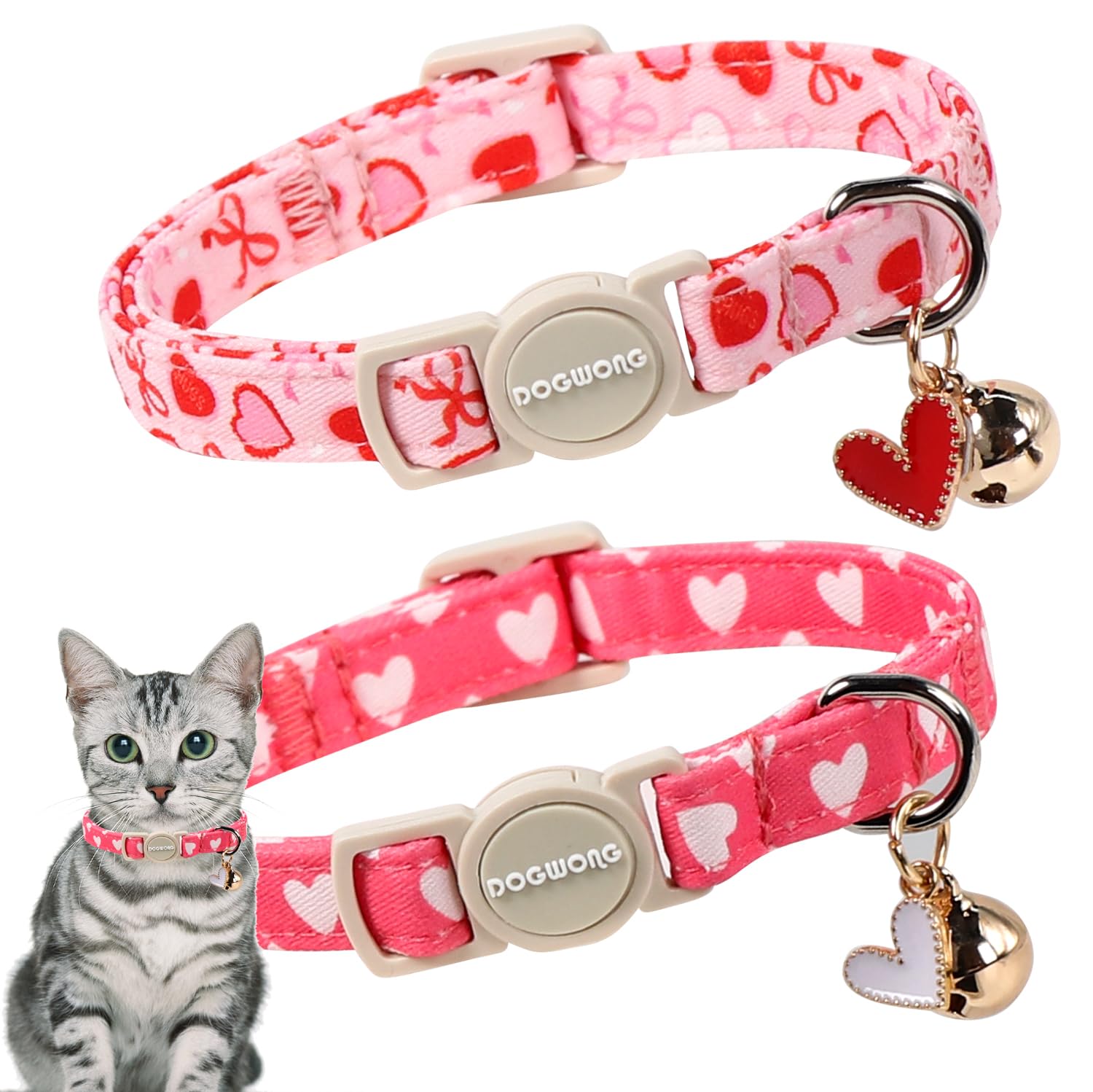 DOGWONG collar para gato con corazon azul, ideal para seguridad y estilo diario.