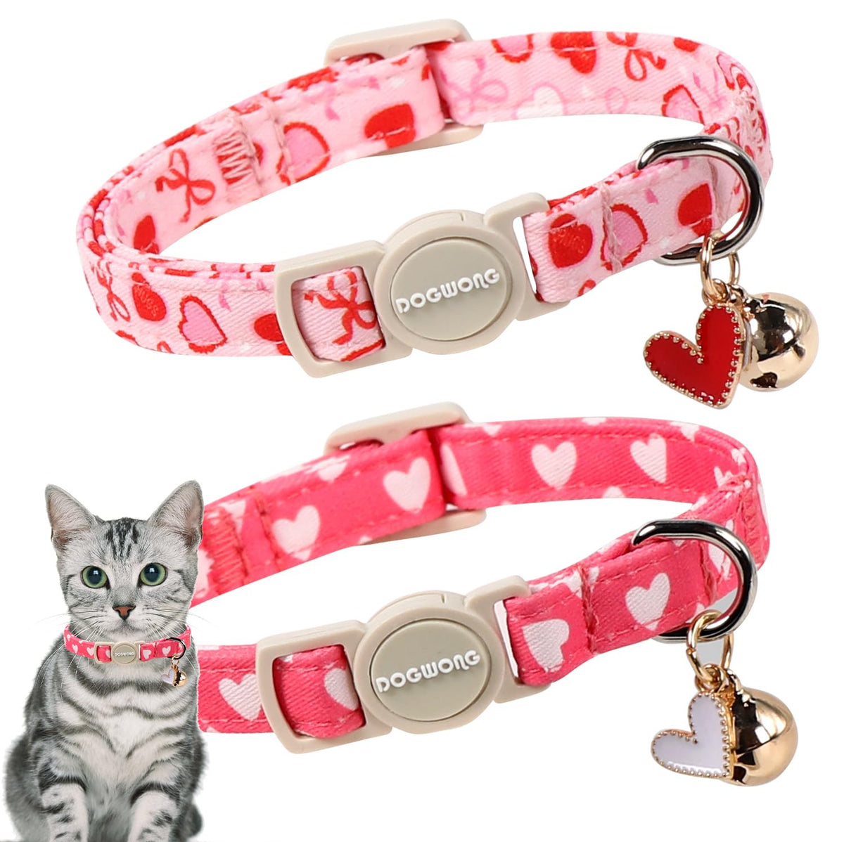 DOGWONG collar para gato con corazon azul, ideal para seguridad y estilo diario.