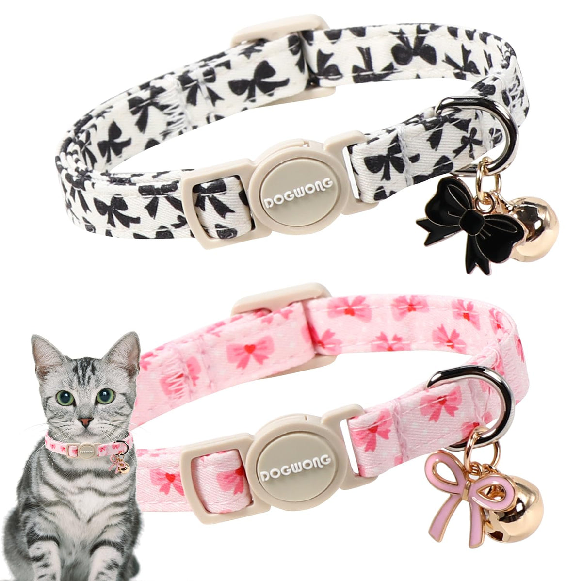 DogWong collar gato corazón rosa para paseos seguros.