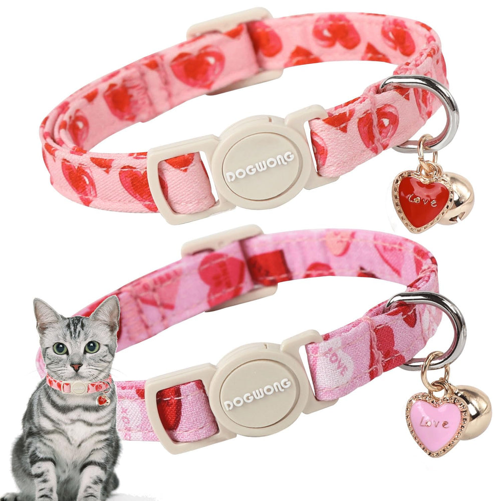 Collar DOGWONG para gatos con corazón rosa, estilo diario.