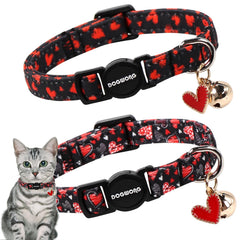 DOGWONG collar gato diseño corazón, perfecto para estilo diario y localización con campana.