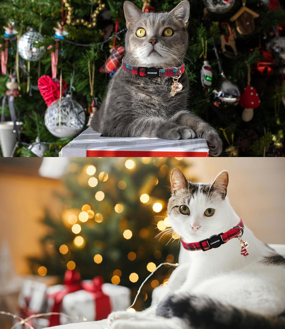 Collar DOGWONG con diseño navideño rojo a cuadros, estilo festivo