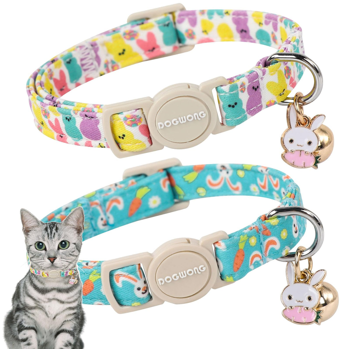 Collar DOGWONG para gato, pack doble con corazones, ideal para variar estilos.