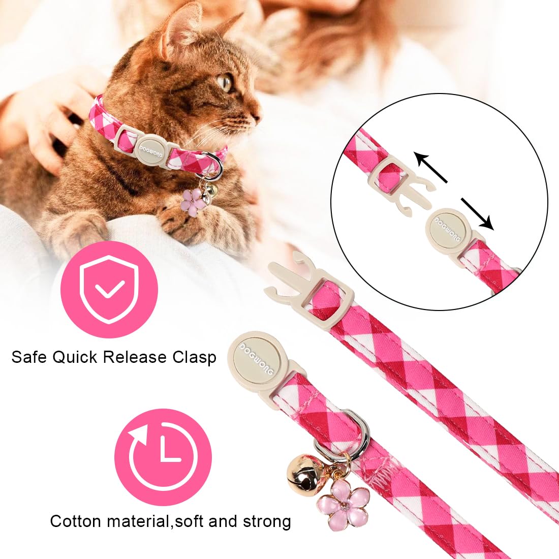 DOGWONG collar gato hebilla seguridad para liberación rápida en emergencias