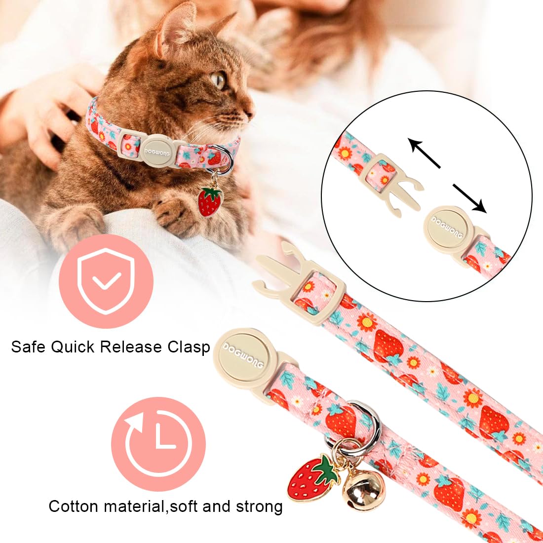 DOGWONG collar gato rosa flor, dos paquetes para cambiar el look cada día.