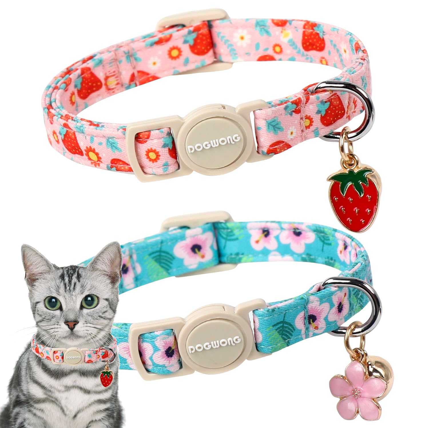 DOGWONG collar gato rosa flor, frente elegante para paseos diarios.