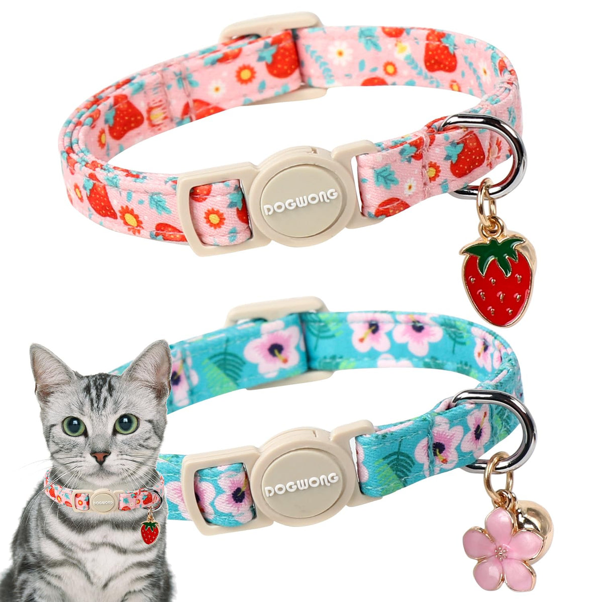 DOGWONG collar gato rosa flor, frente elegante para paseos diarios.