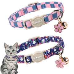 Collar DOGWONG para gatos azul a cuadros con timbre para localizar al compañero