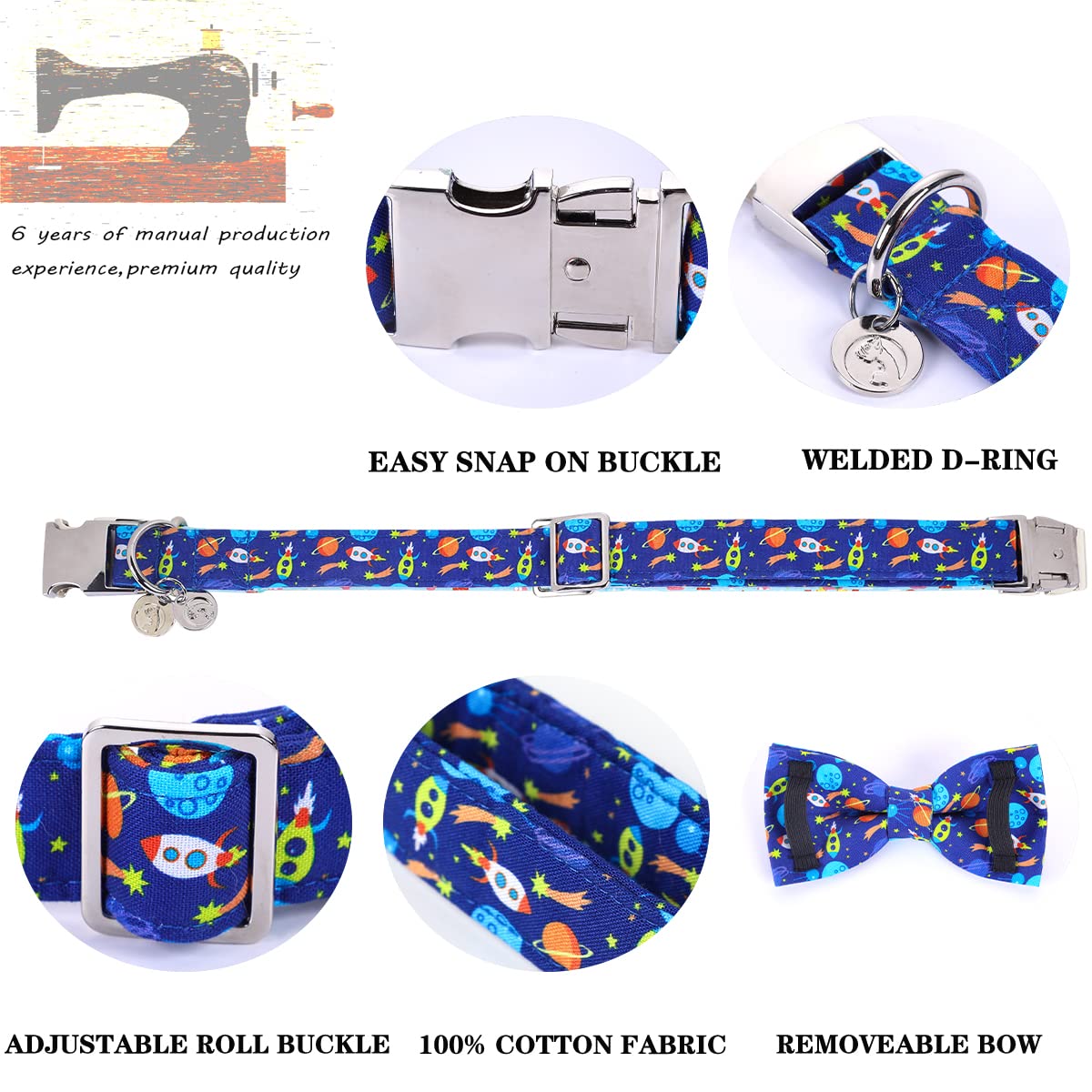 Lazo desmontable DOGWONG en collar azul, estilo veraniego