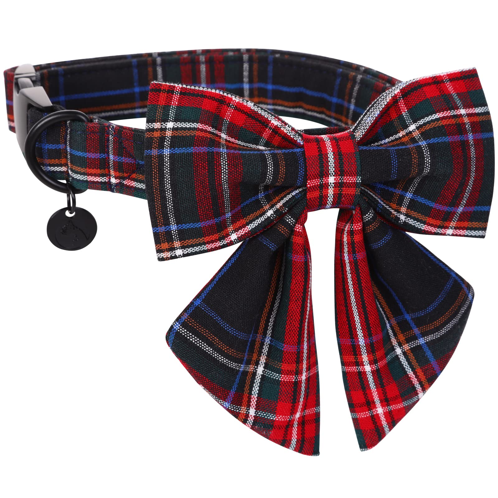 DOGWONG collar con lazo navideño a cuadros rojos para perros pequeños.