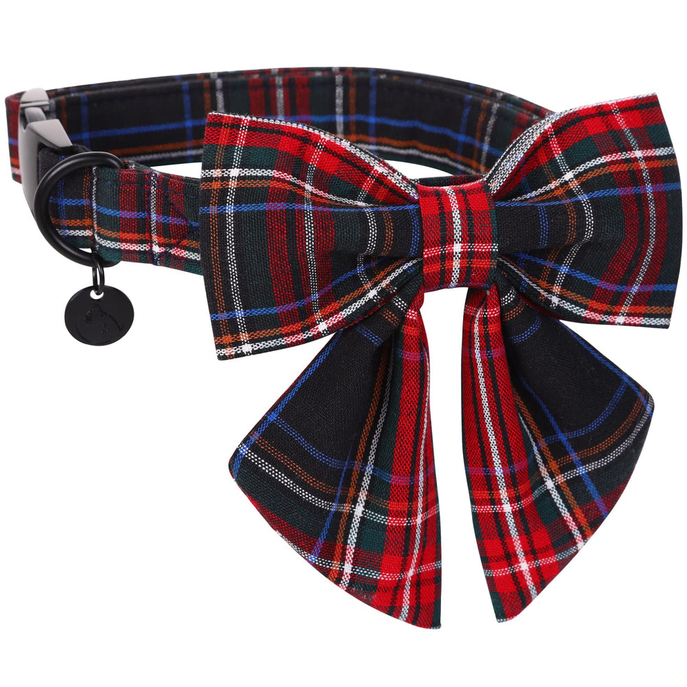 DOGWONG collar con lazo navideño a cuadros rojos para perros pequeños.