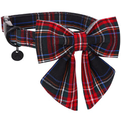 DOGWONG collar con lazo navideño a cuadros rojos para perros pequeños.