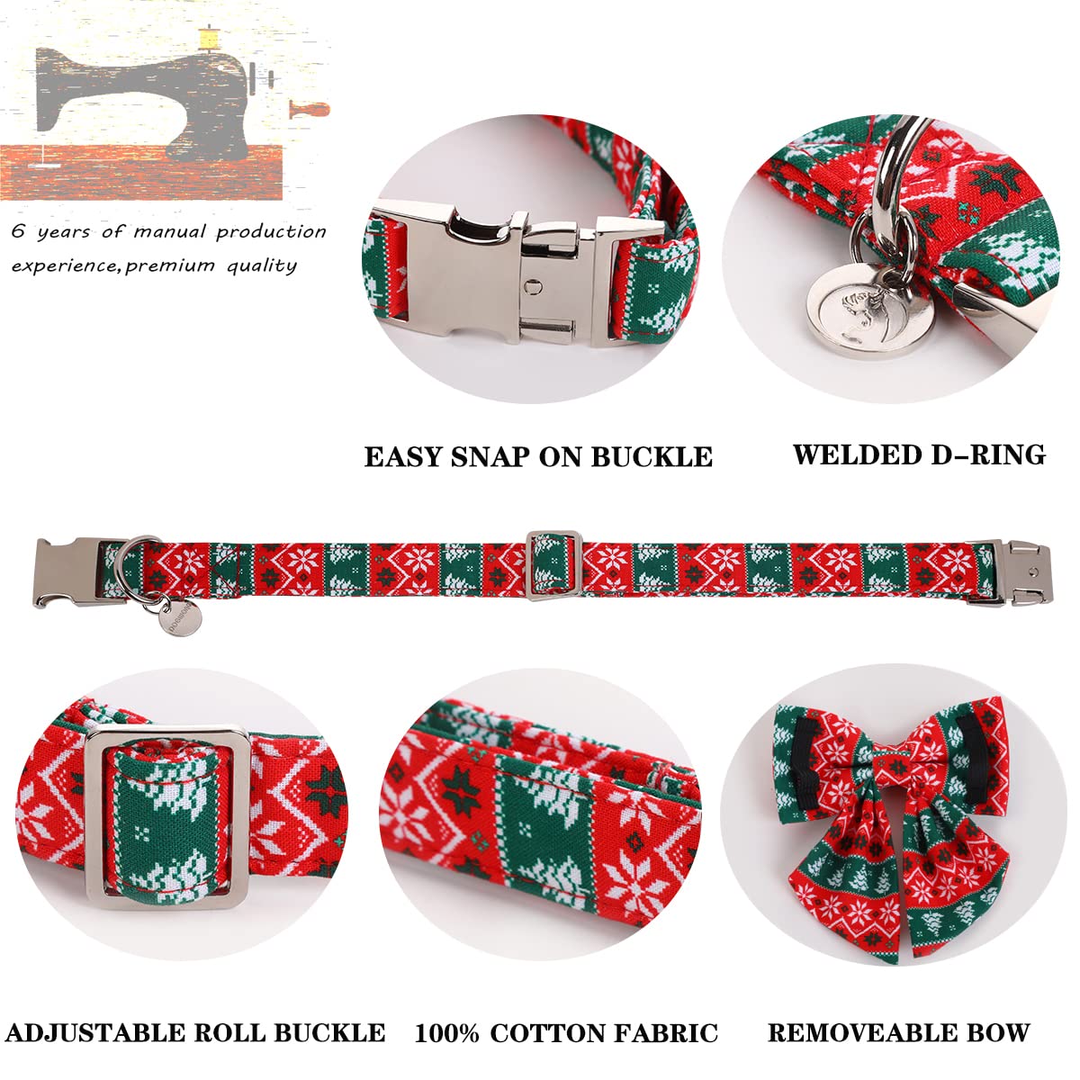 Collar DOGWONG navidad con copos de nieve y árbol, diseño festivo