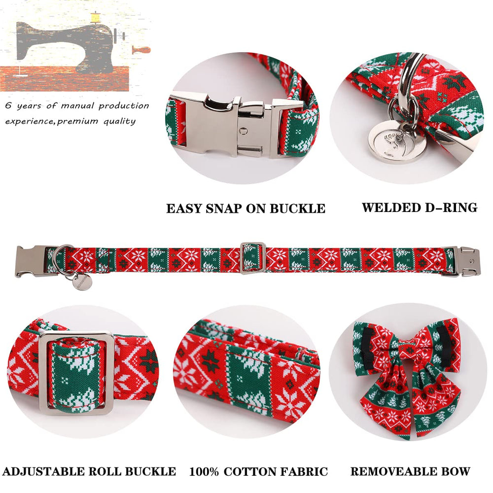 Collar DOGWONG navidad con copos de nieve y árbol, diseño festivo