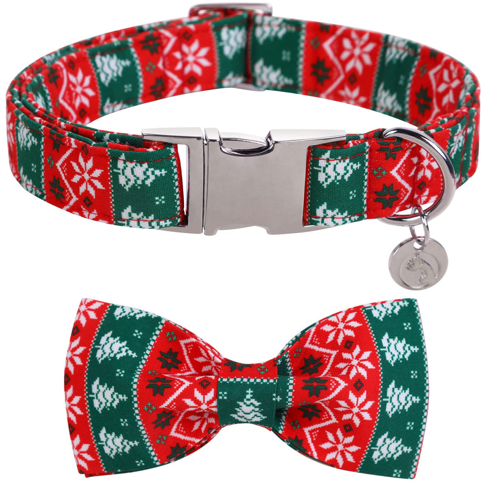 Collar DOGWONG navideño con lazo, cómodo para paseos festivos.