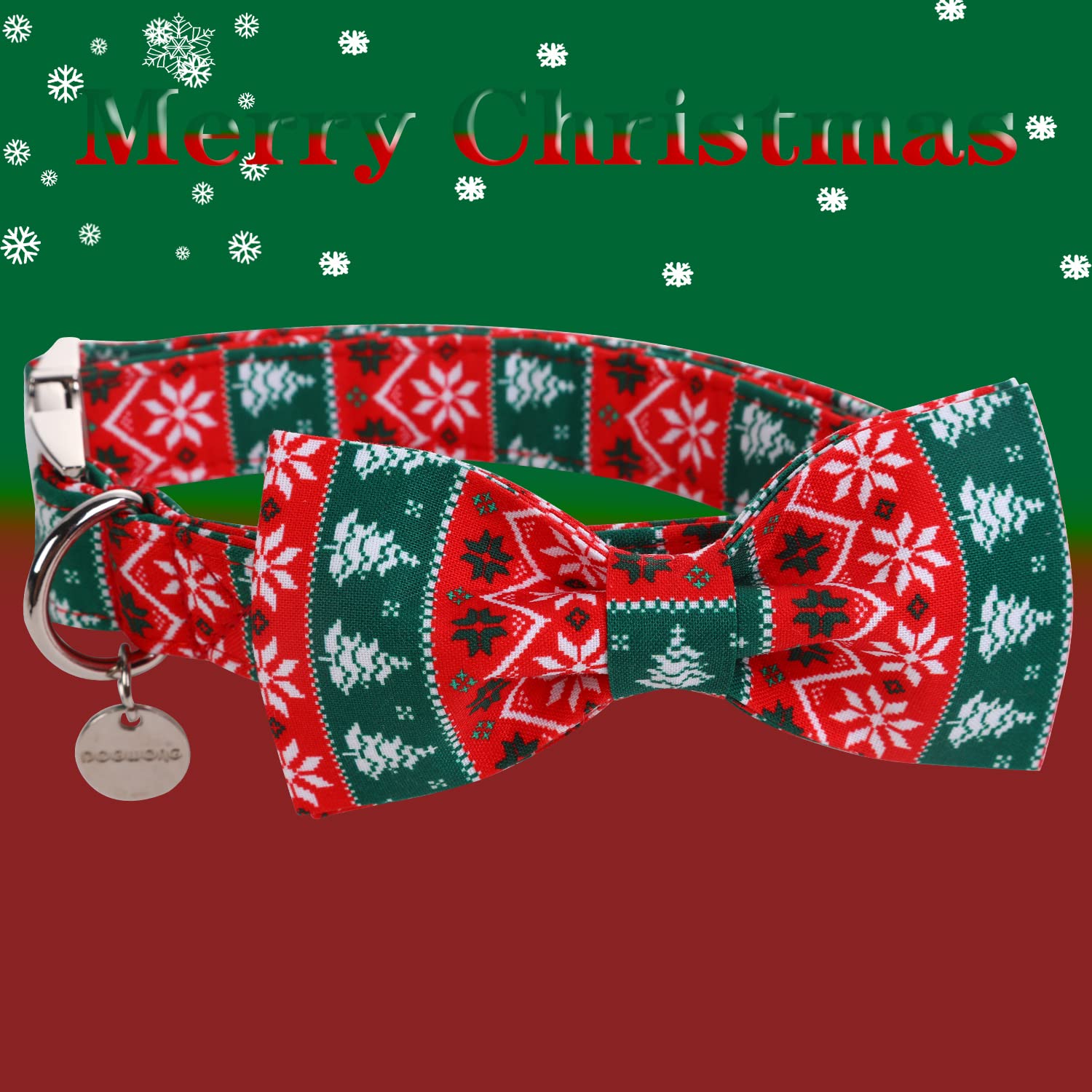 Collar DOGWONG navidad con rayas verde-rojo, diseño llamativo para celebraciones.