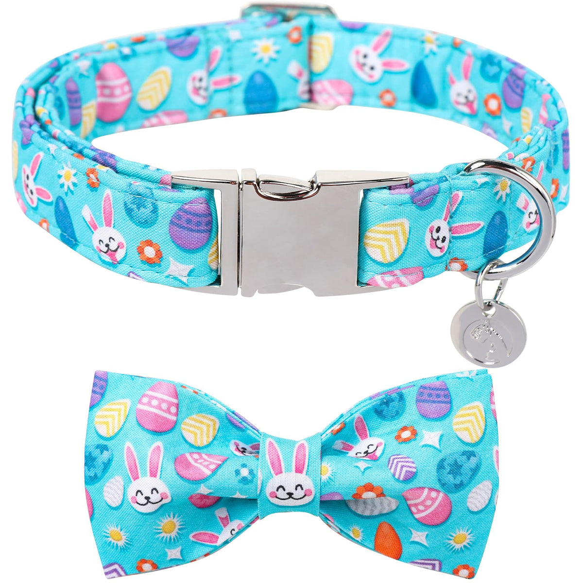 Collar DOGWONG azul con lazo para Pascua, cómodo para paseos diarios.