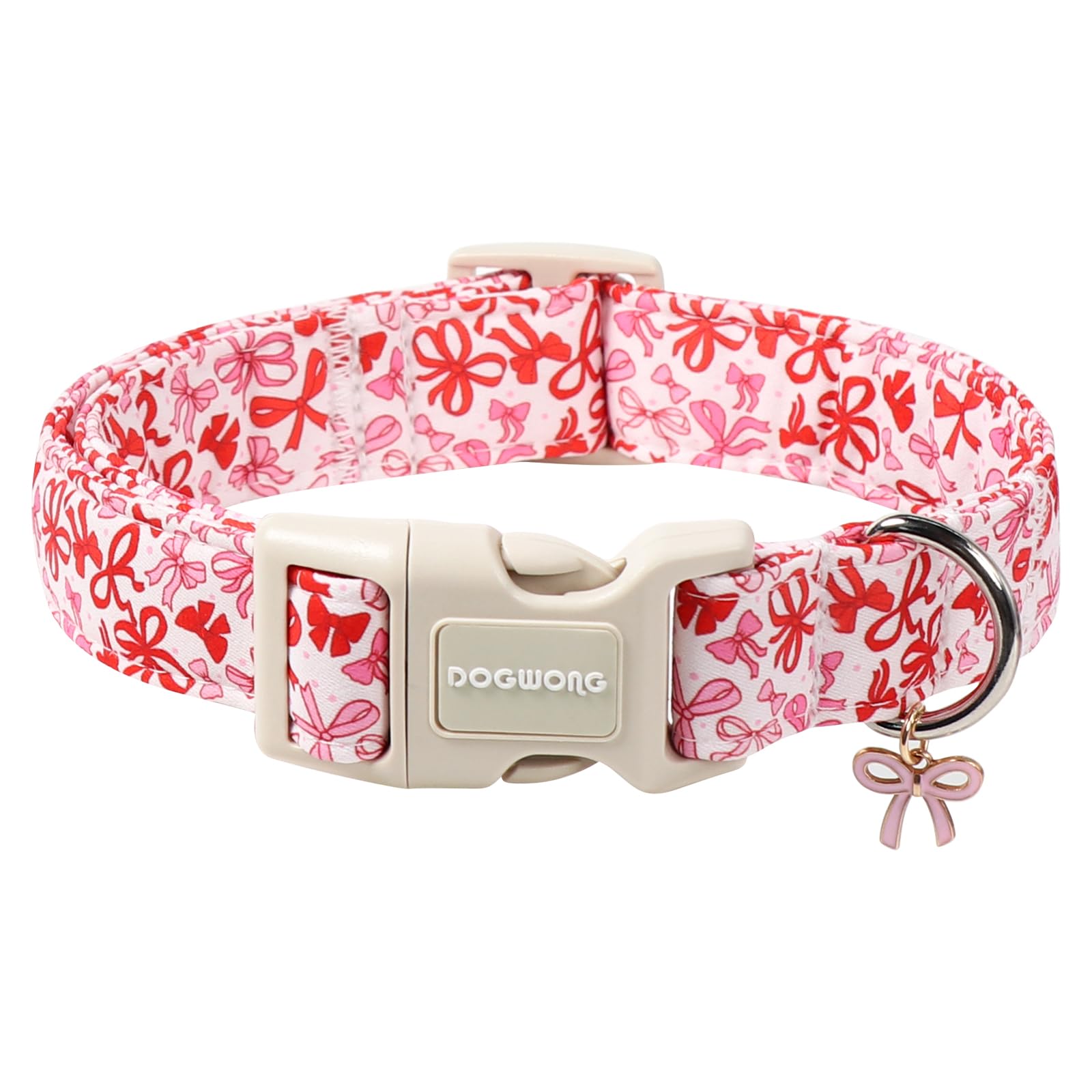 DOGWONG collar pequeño con lazo rosa, ideal para paseos diarios.