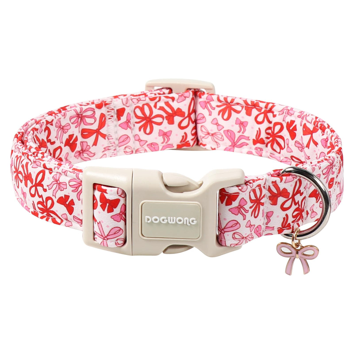 DOGWONG collar pequeño con lazo rosa, ideal para paseos diarios.