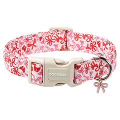DOGWONG collar pequeño con lazo rosa, ideal para paseos diarios.